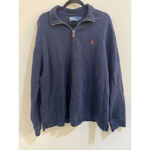 Polo Ralph‎ Lauren 1/4 Zip Pullover 100% Cotton Navy With Red Pony
